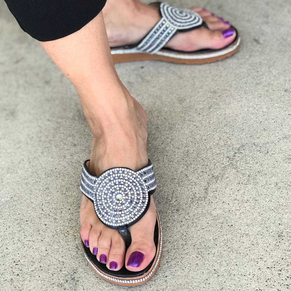 2 Left! Verano Black Rhinestone Flatform Sandal - Picture 3 of 5